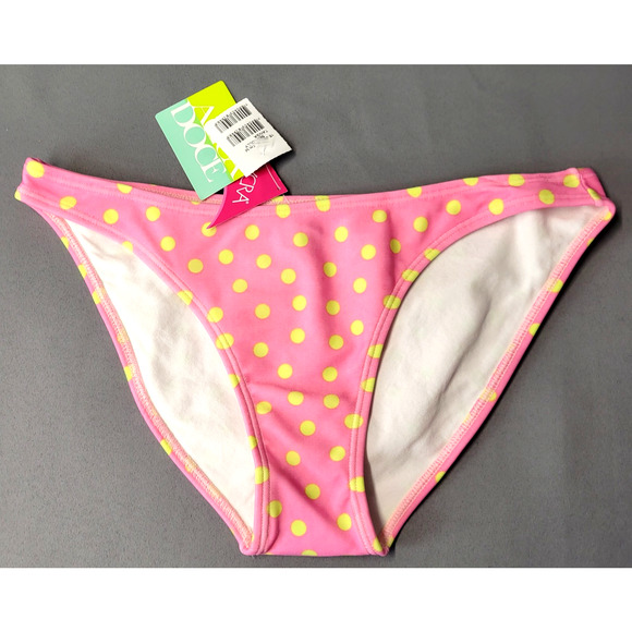 Agua Doce Polka Dot Full Bikini Bottom Swimsuit Womens M Beachwear Pink Yellow - Picture 1 of 10
